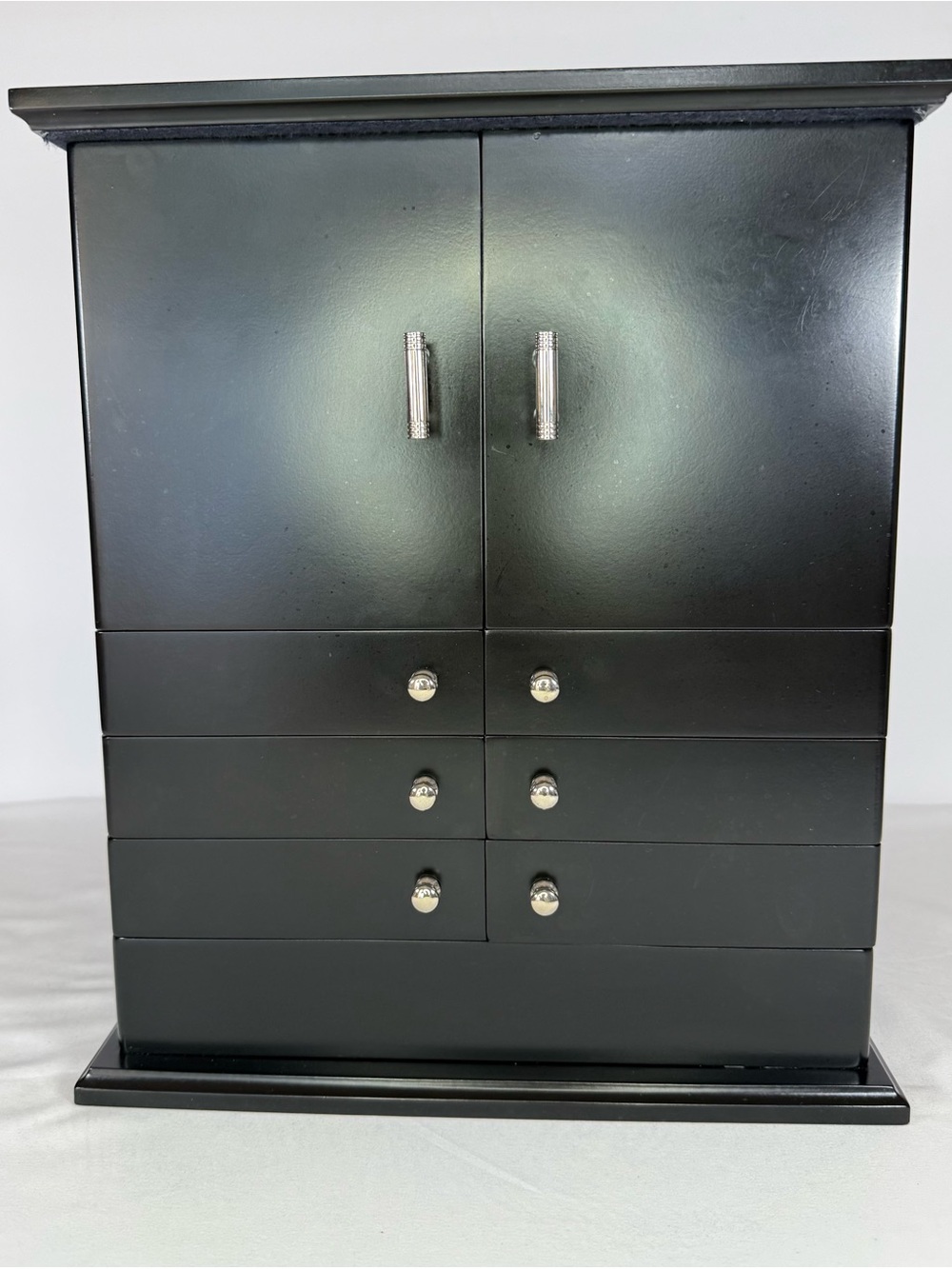 Lori Greiner Black Wood Jewelry Box Armoire Organizer Swing-Out Doors & Mirror